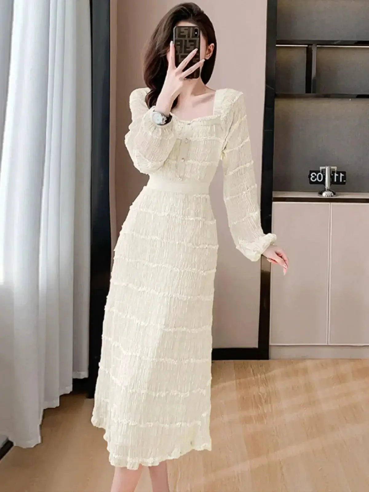 French Chiffon A Line Dress For Women Sophisticated Style