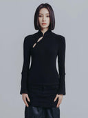 Modern Black Standing Collar Cheongsam Dress Elegant Spring Fashion