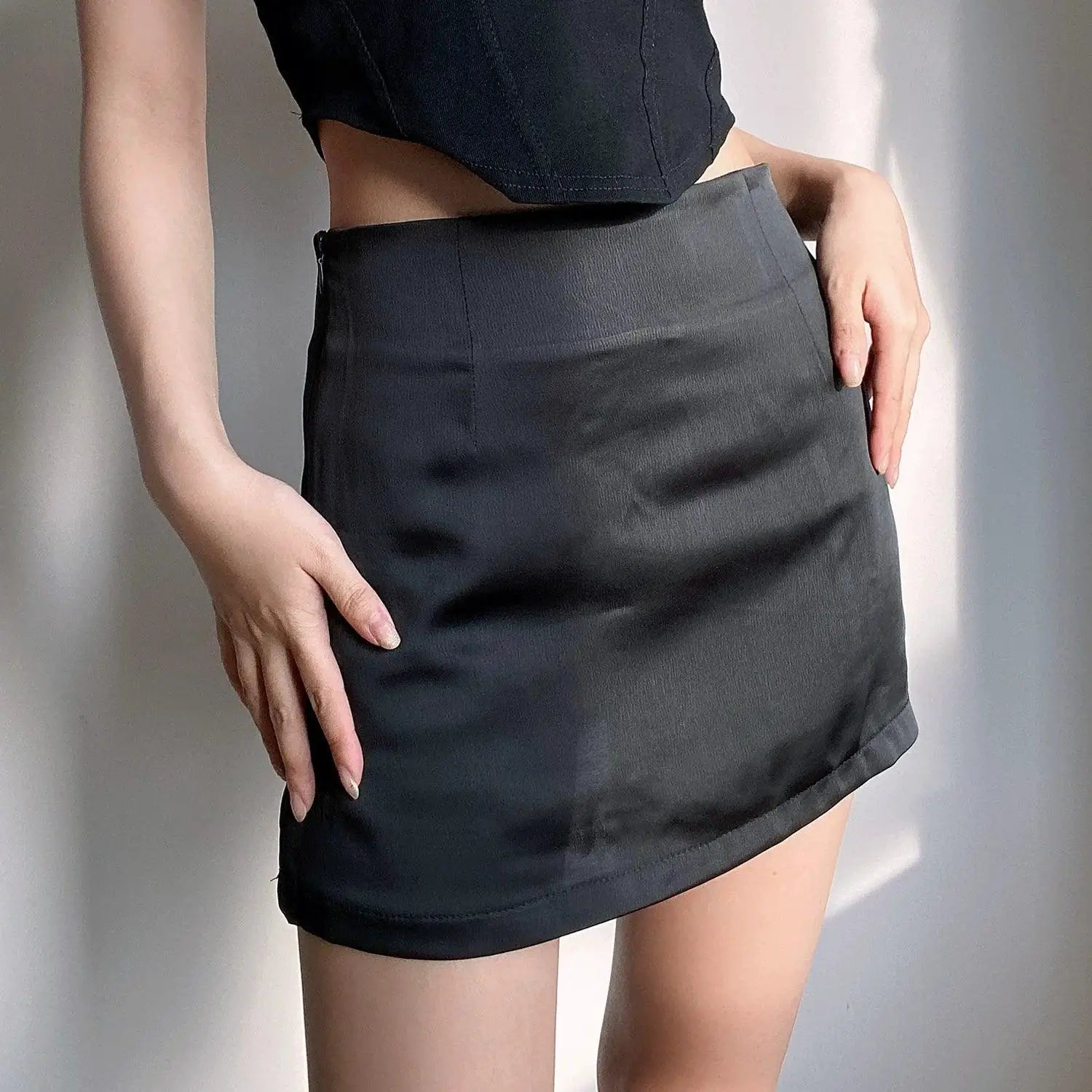 Beran Satin Mini Skirt Chic High Waisted Streetwear Zipper