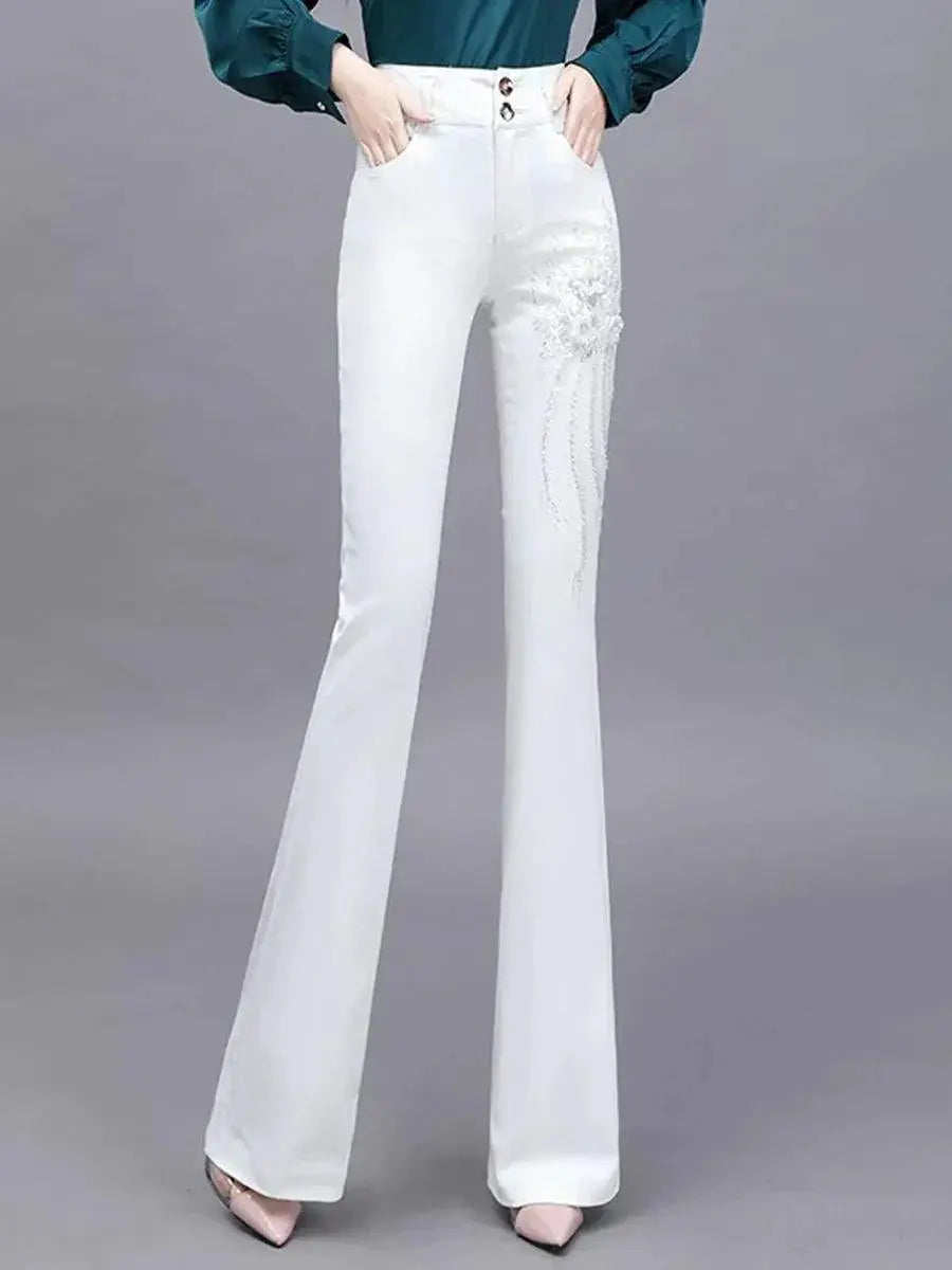 Spring Diamond High Waist Denim Trousers Trendy Pants