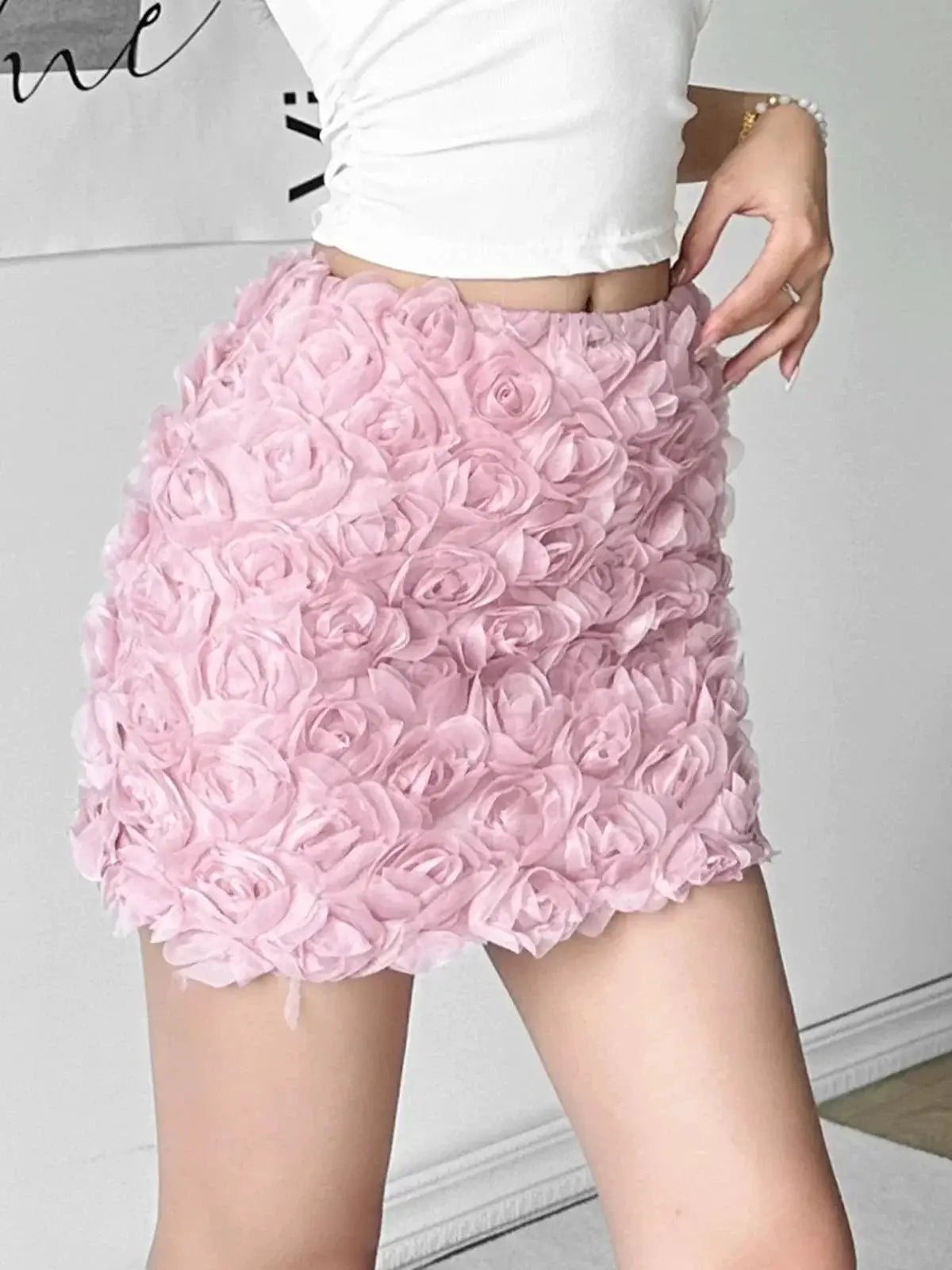 Kliou Pure Desire Skirt Three Dimensional Roses Fashion