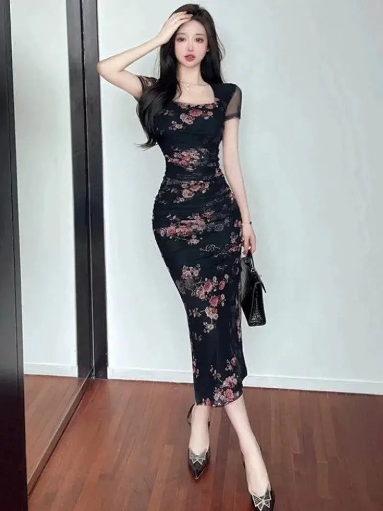 Bronzing Floral Mesh Dress Elegance Redefined Statement