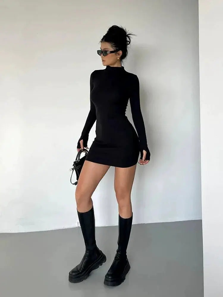 Half Turtleneck Dress Chic Autumn Fashion Statement Style