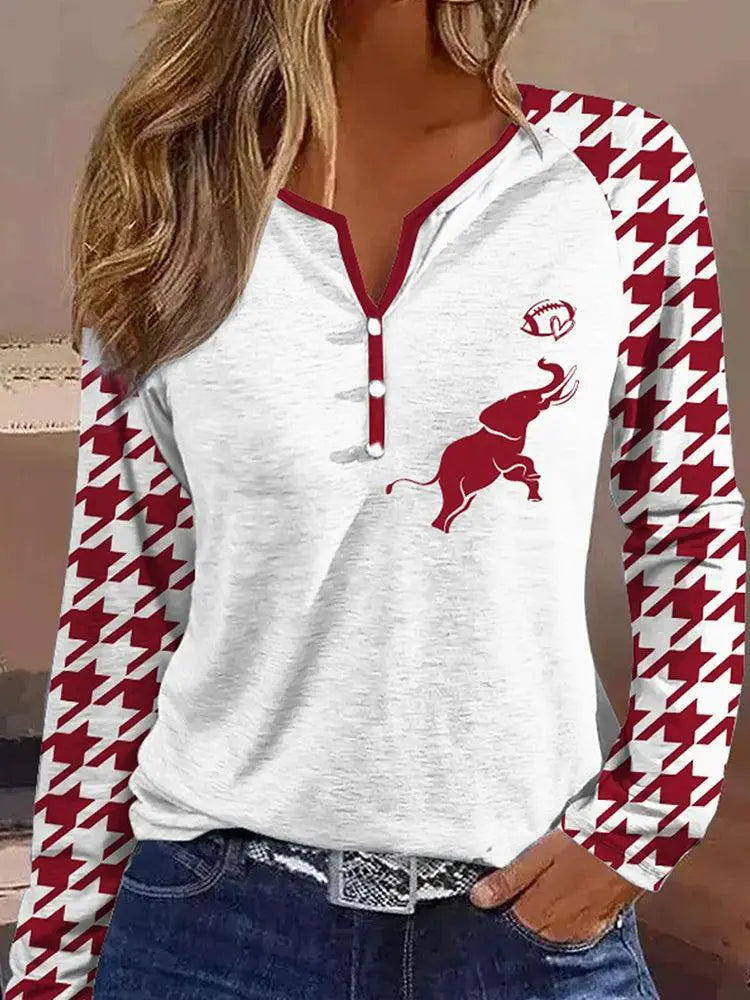 Autumn Winter Houndstooth Long Sleeve T Shirt Chic