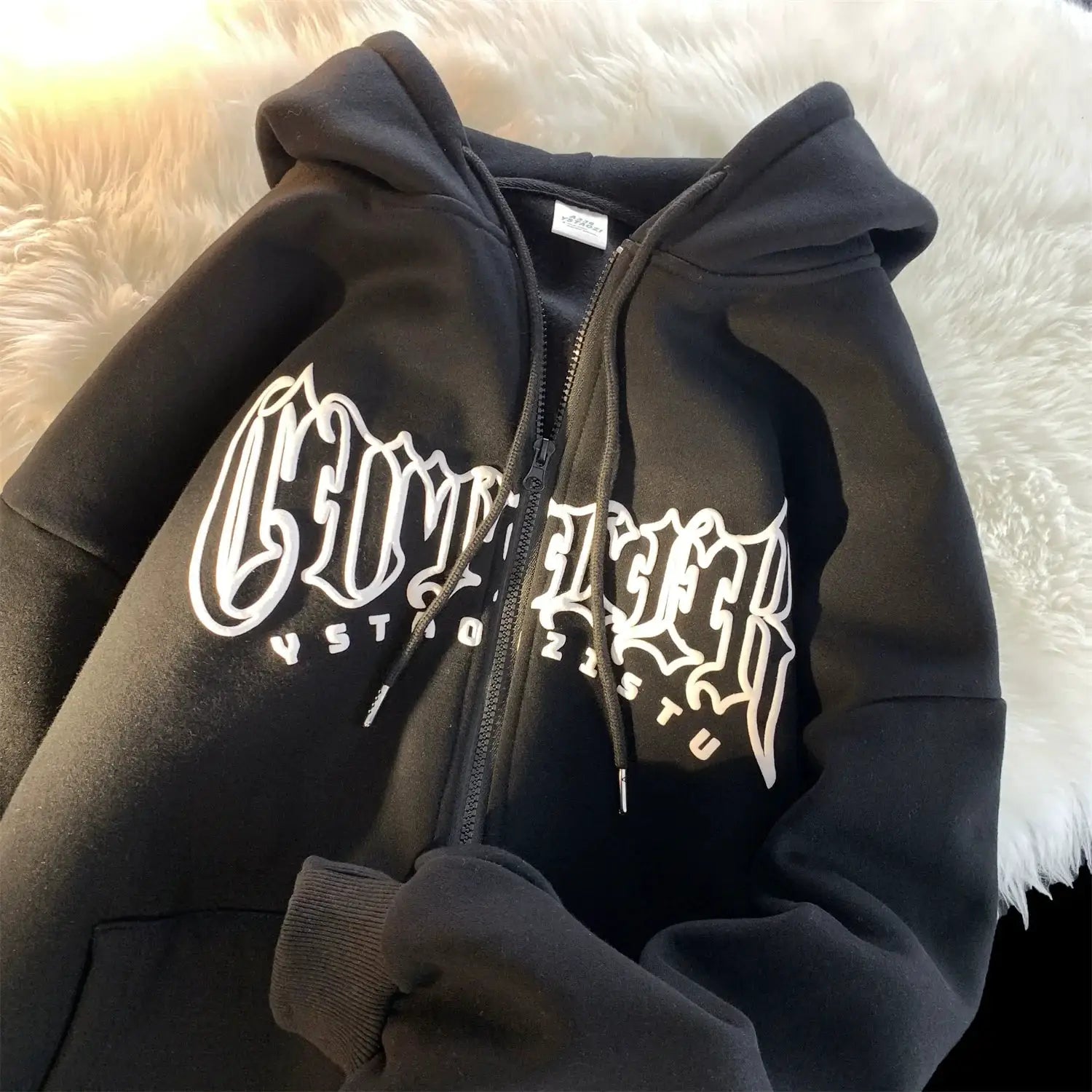 Autumn Puff Print Hooded Cardigan Sweater For Teens