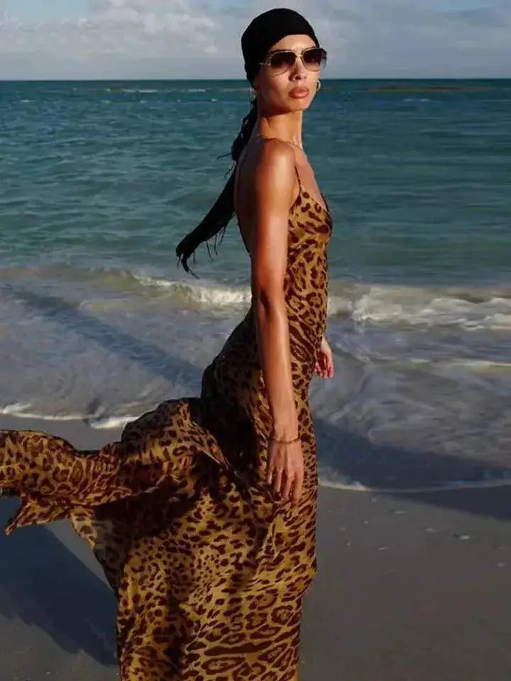 Leopard Print Maxi Dress For Beach Party Chic Style
