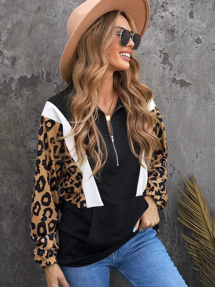 Leopard Print Sweatshirt For Women Fall Fashion Sale