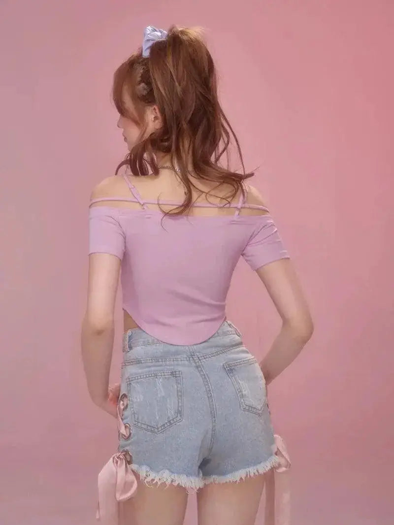 Girlyfancyclub Off Shoulder Tee Youthful Style Elegance