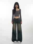 Square Neckline Long Sleeve Tee Urban Chic Fashion Statement