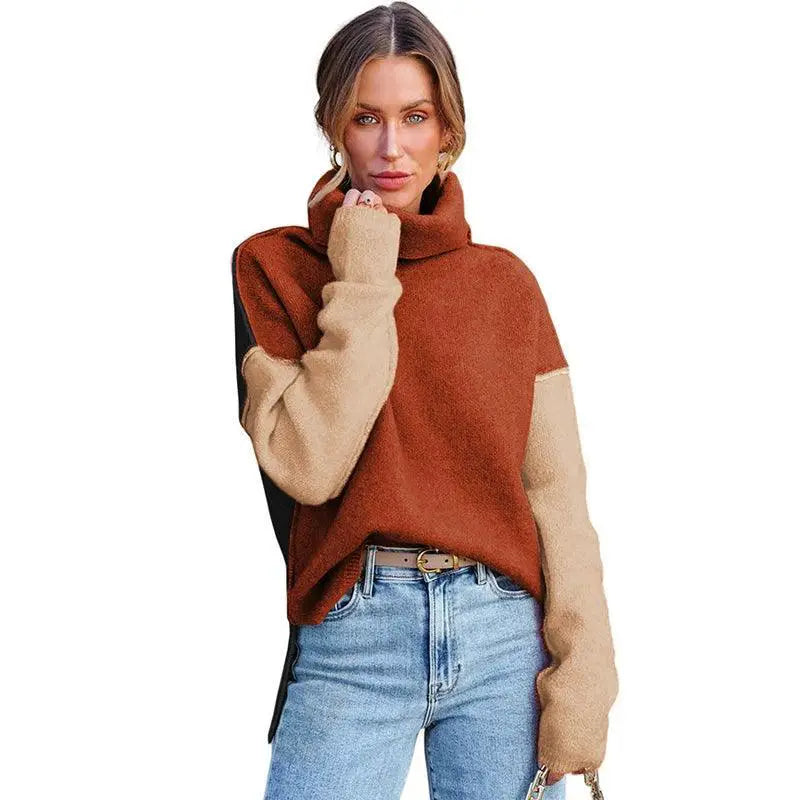 Fall Winter Arrival Color Matching Turtleneck Sweater Women