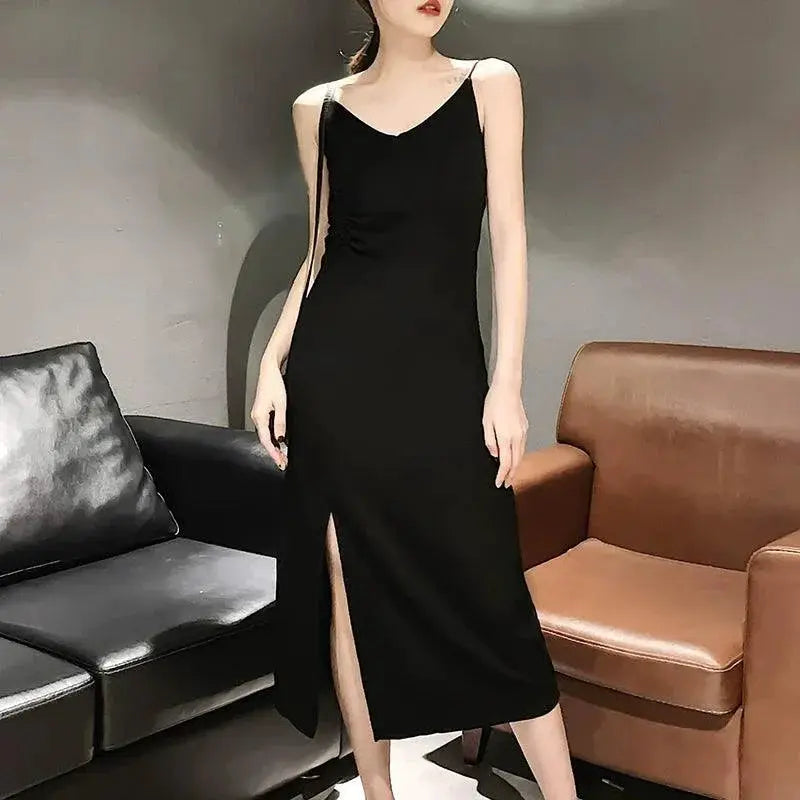 Pleated Black Dress V Neck Versatile Fashion Must Have