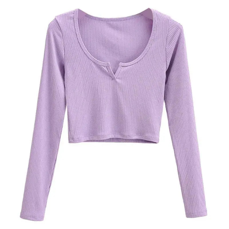 Sunken Stripe V Neck Long Sleeve Tee Chic And Comfortable