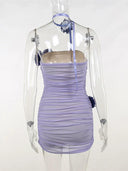 Floral Mesh Dress: 3D Flower Skirt & Scarf Set Elegance