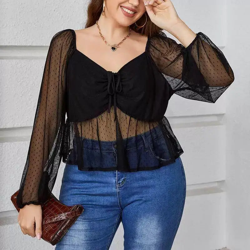 Curvy Chic Mesh See Through Top For Plus Size Women