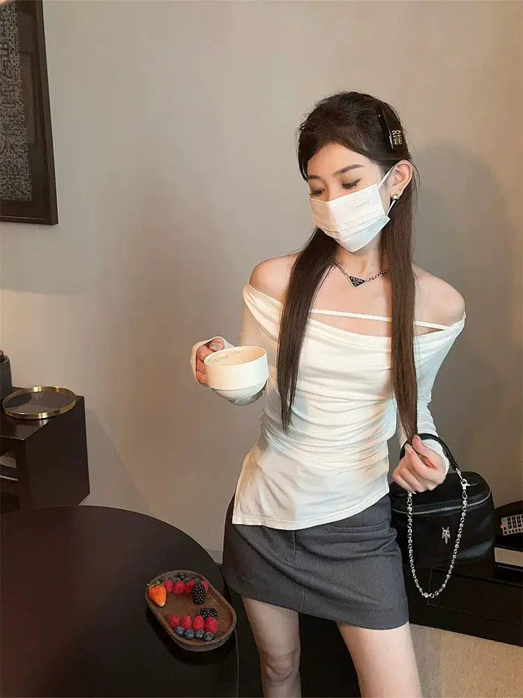 Off Shoulder Long Sleeve T Shirt Urban Elegance Modern Style