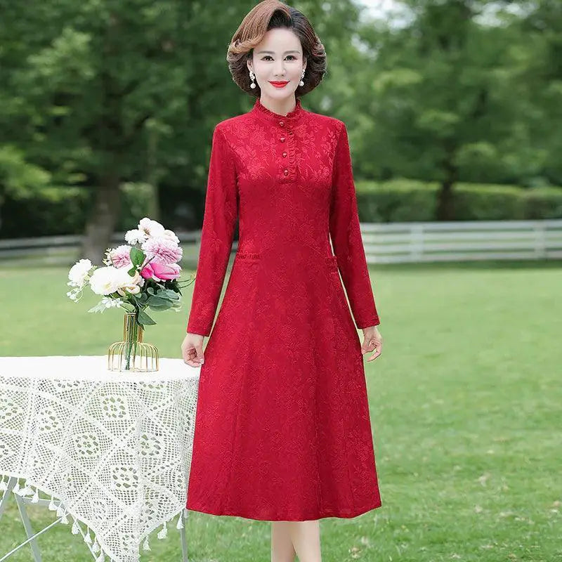Middle Aged Jacquard Dress for Autumn Style and Comfort
