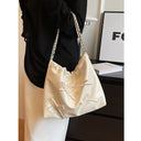 Silver Bow Tote Bag Chic PU Shoulder Bag with Bow Detail
