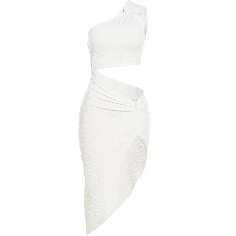 KLIOU Diagonal Collar Hollow Dress Street Style Chic Fashion