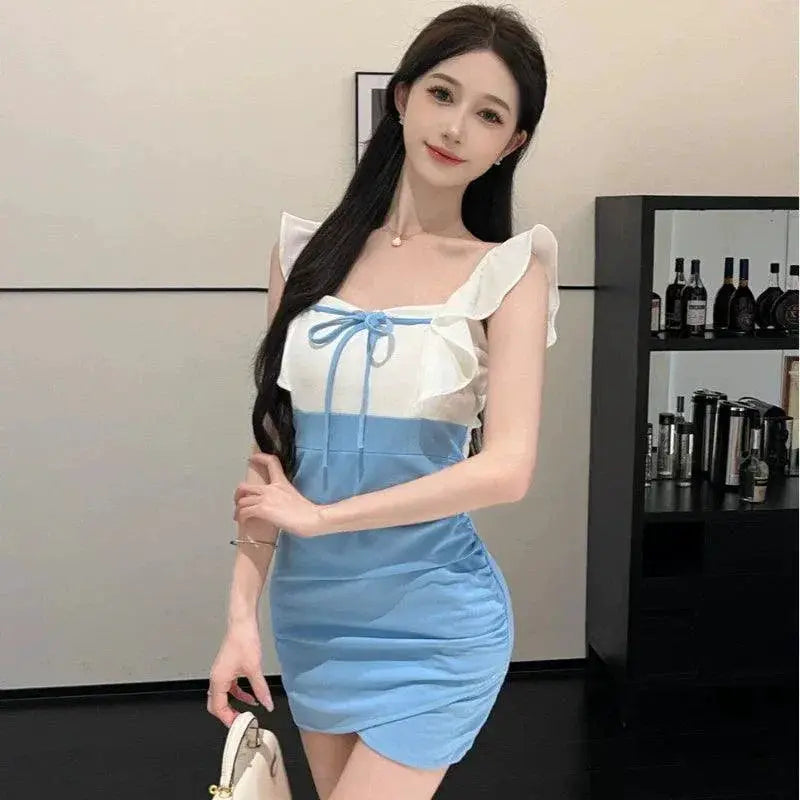 Nighttime Chic Chiffon Dress With Colorful Ruffle Sleeves