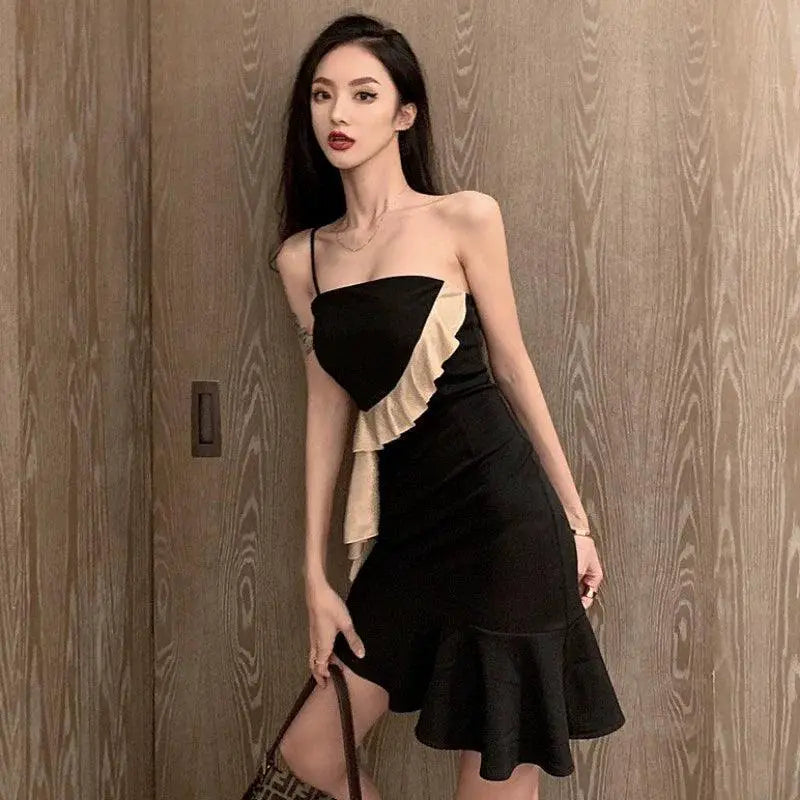 Chic Color Block Hem Dress for Modern Evening Wear