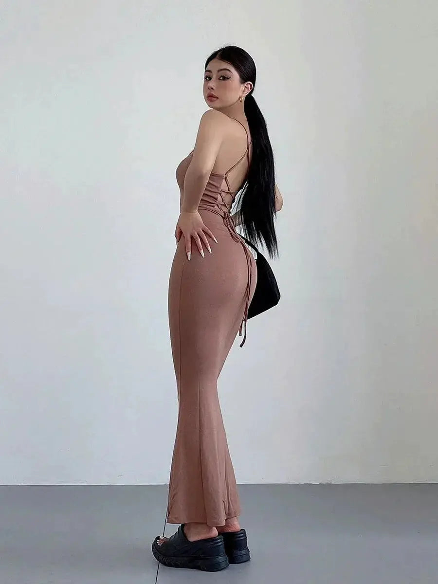 Elegant Lace Up Backless Mermaid Dress Slim Fit Gown