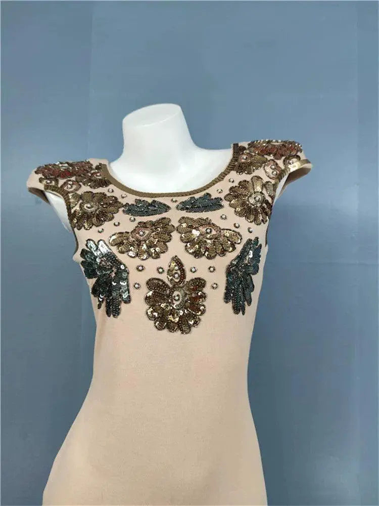 Li Jia Sequin Embroidered Cocktail Dress Elegant Mini Bag