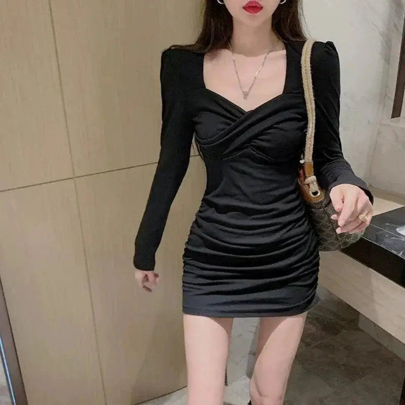 Sleek Gray V Neck Long Sleeve Short Skirt Spring Chic Look