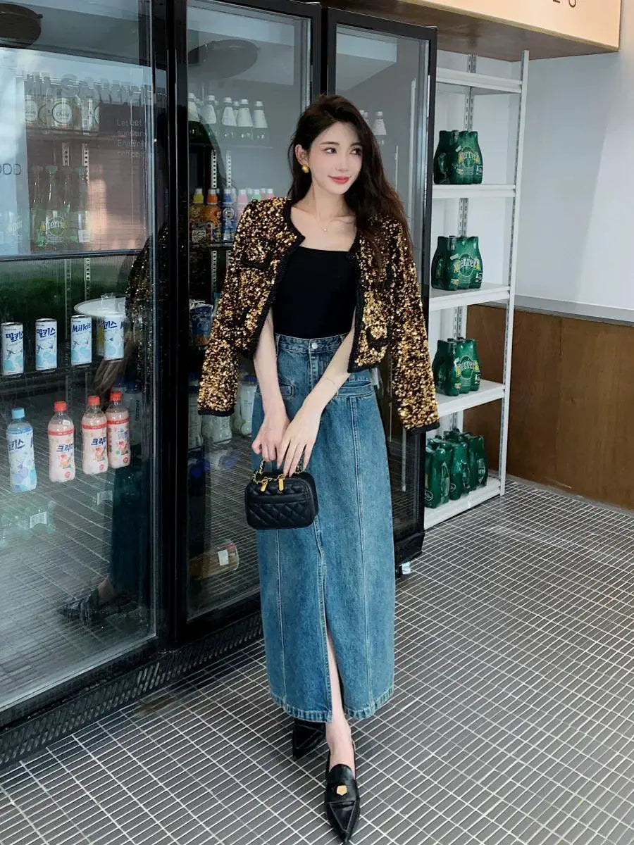 Fujia Gold Sequin Jacket Radiates Elegant Evening Glamour
