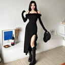 Stylish Stuffed Dress: Unique Word Collar Modern Elegance