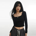 Square Neckline Long Sleeve Tee Urban Chic Fashion Statement