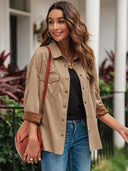 Pure Color Snap Button Loose Suede Shirt Coat Suede Chic