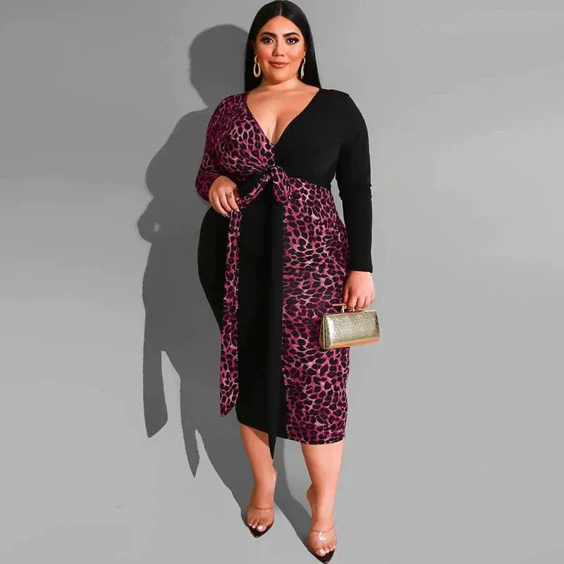 Leopard Lace V Neck Dress Sophisticated Women Apparel