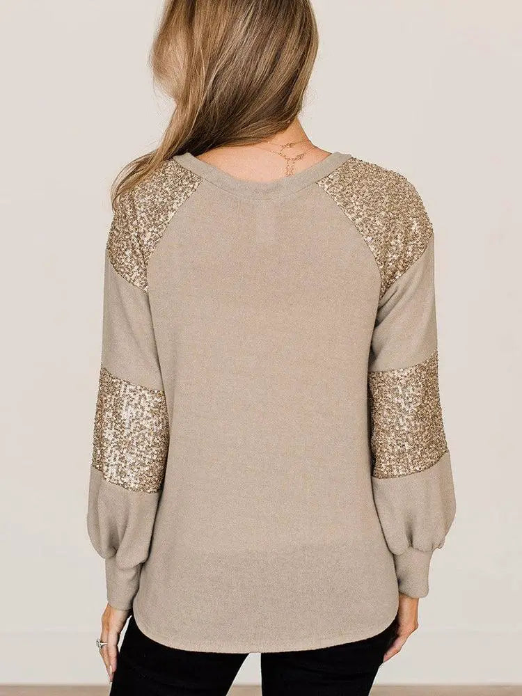 Fall Winter Sequin Long Sleeves Casual Women T Shirt