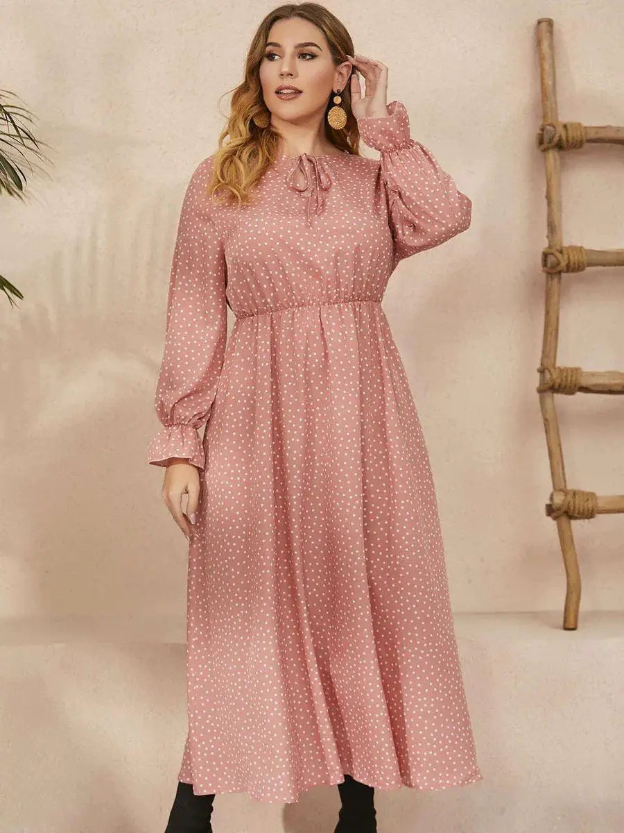 Summer Vibes Polka Dot V Neck Dress for Plus Size Women