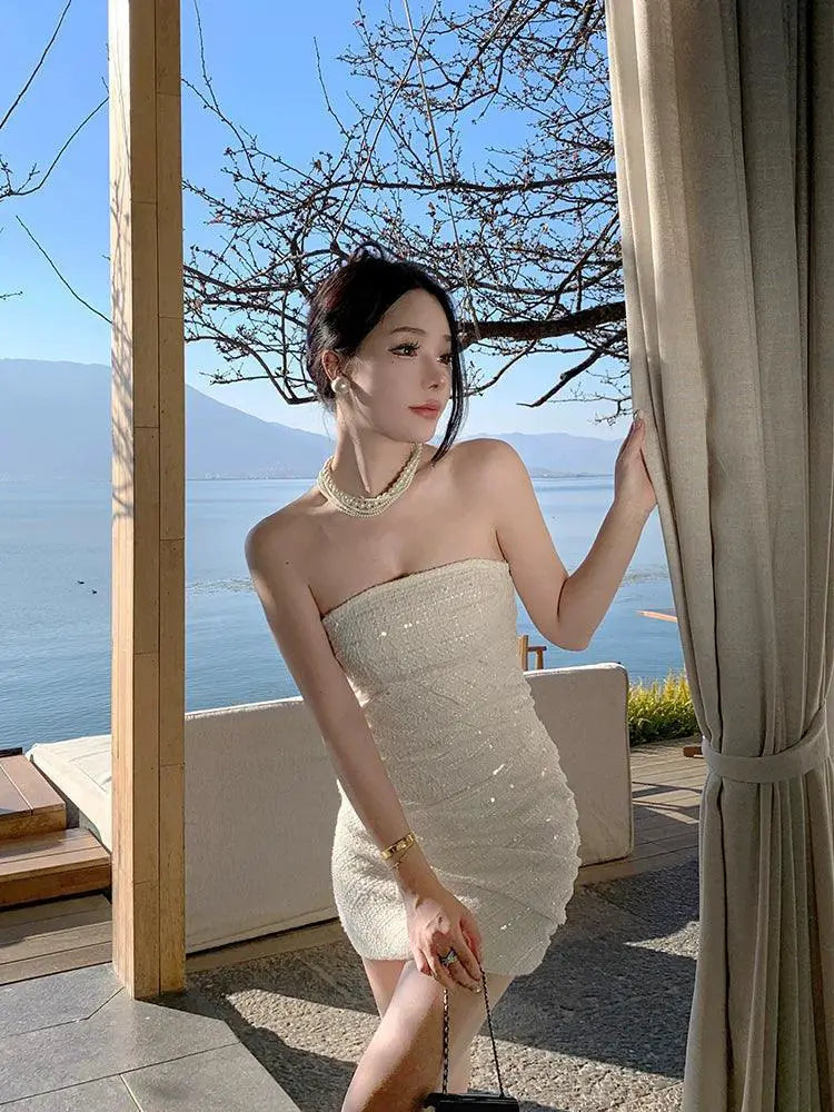 Fishbone Sequin Tube Dress Elegant Summer Fashion Chic