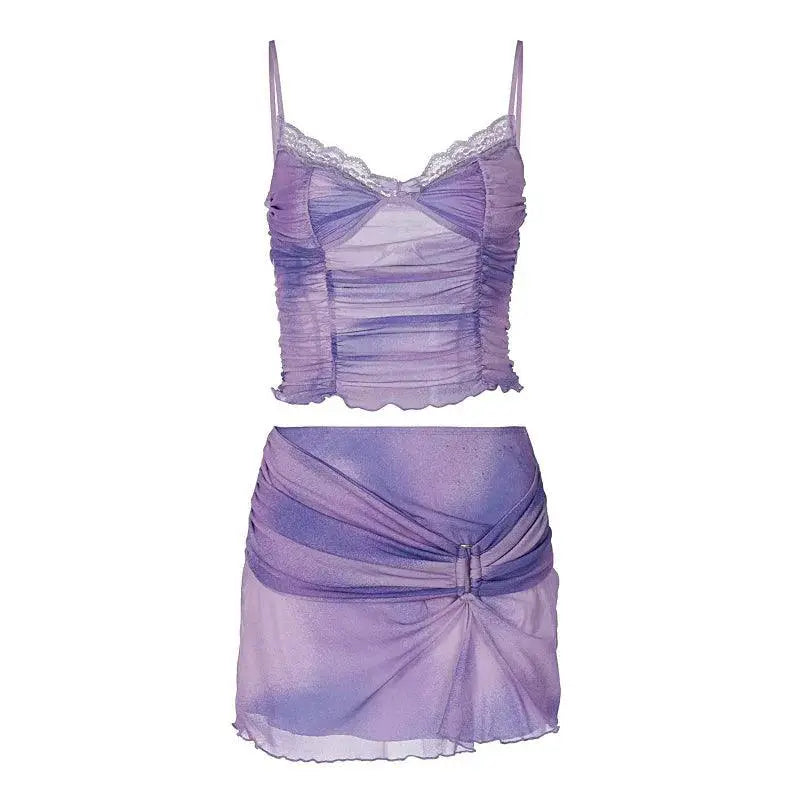 Pleated Lace Suspender Vest Stylish Party Wear Young Adults