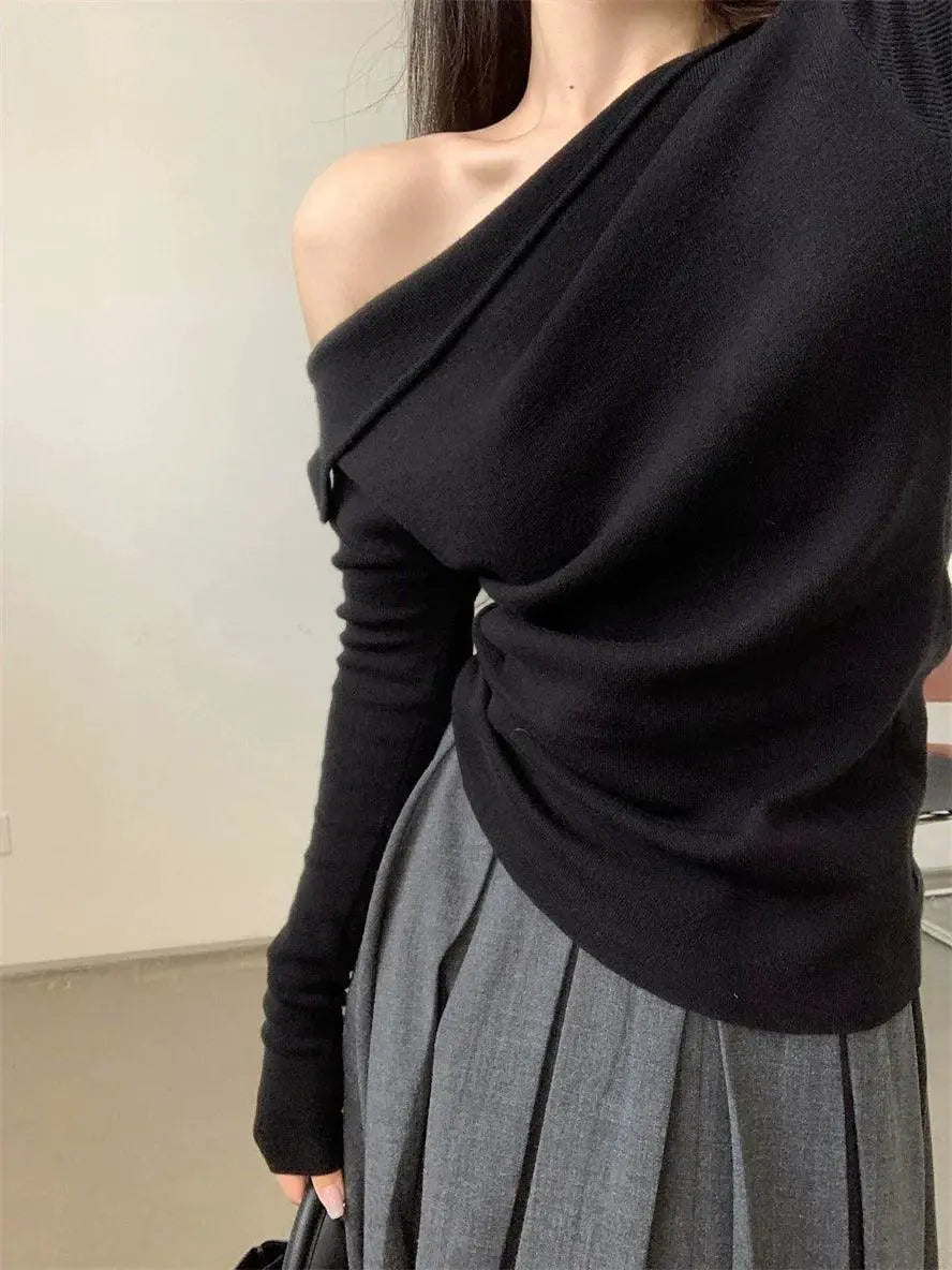 Cozy Off Shoulder Knit Sweater For Trendy Winter Style