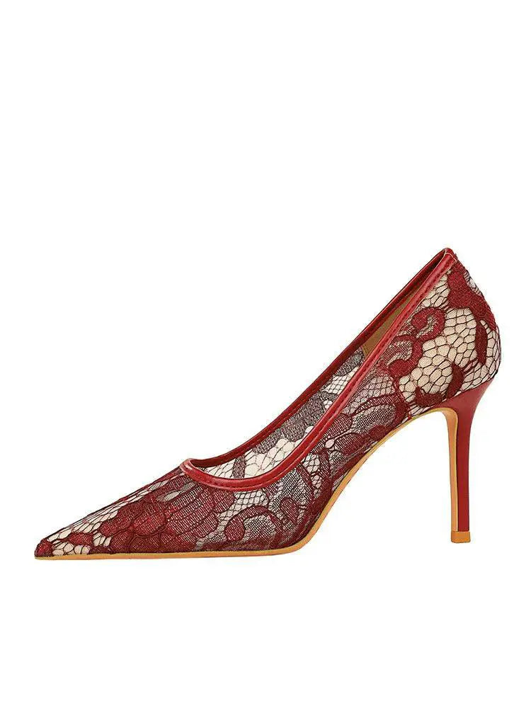 Elegant Lace Up High Heels Chic Hollow Mesh Design