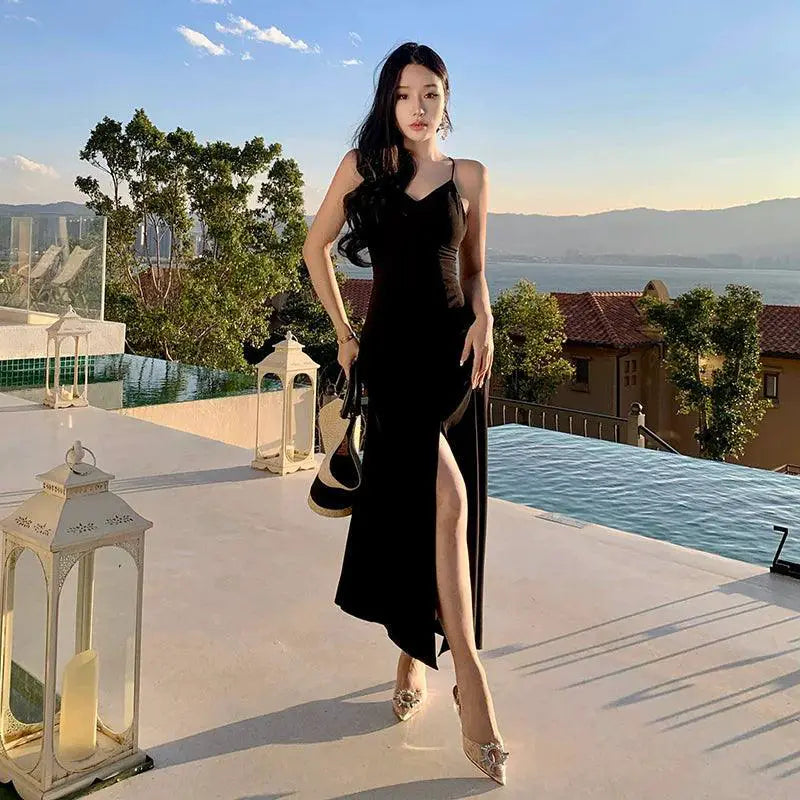 Black V Neck Backless Dress For Elegant Style Events