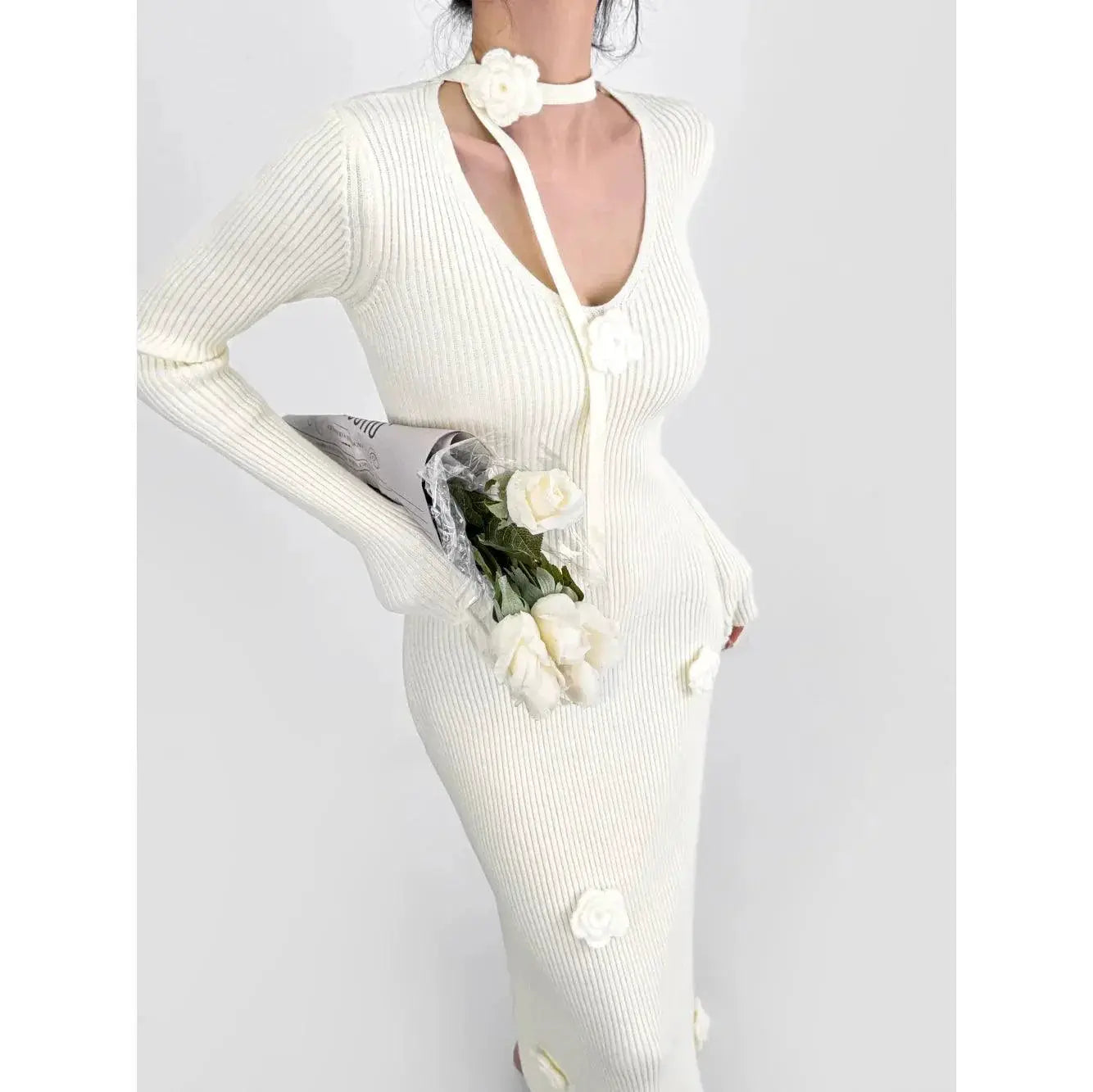 Double French Retro Knit Dress Timeless Elegance And Style