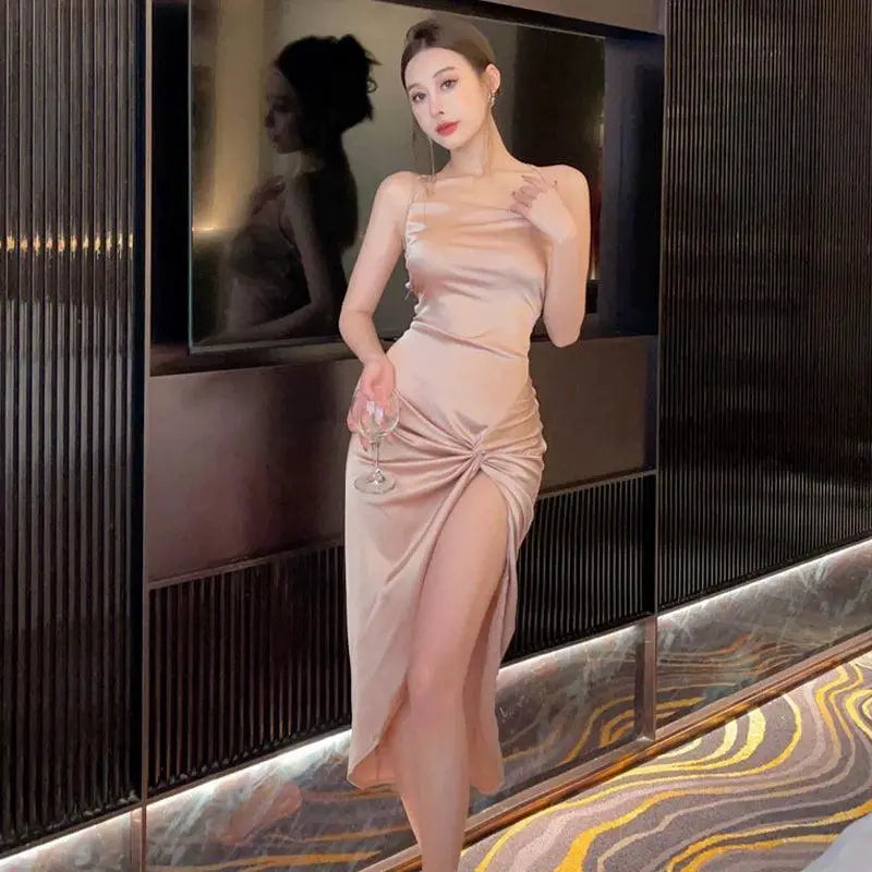 Cross Summer Lace Up Sheath Dress Korean Style Midi Dress