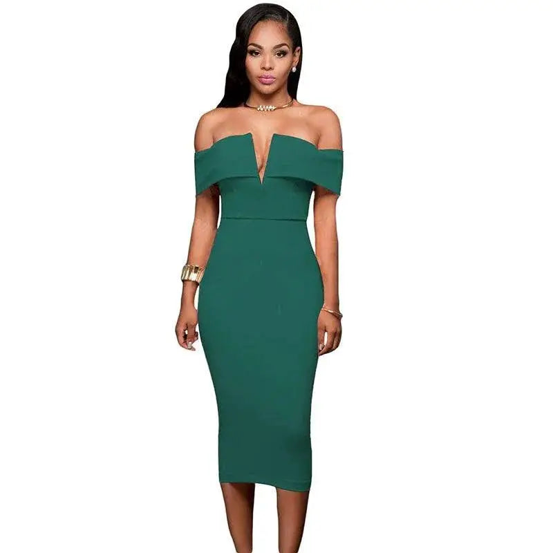 Flattering V-Neck Dress for Her Evening — Black