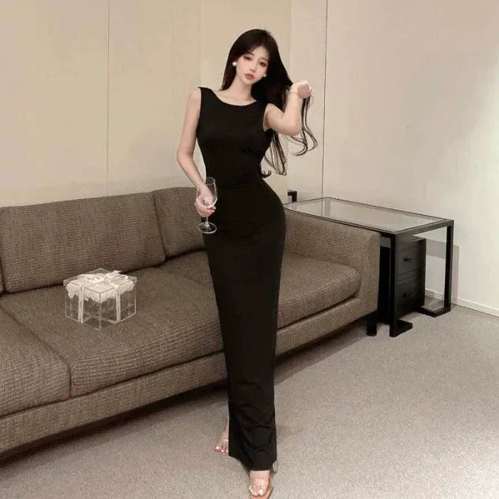 Stylish Backless Split Dress Chic Korean Style Summer 2022