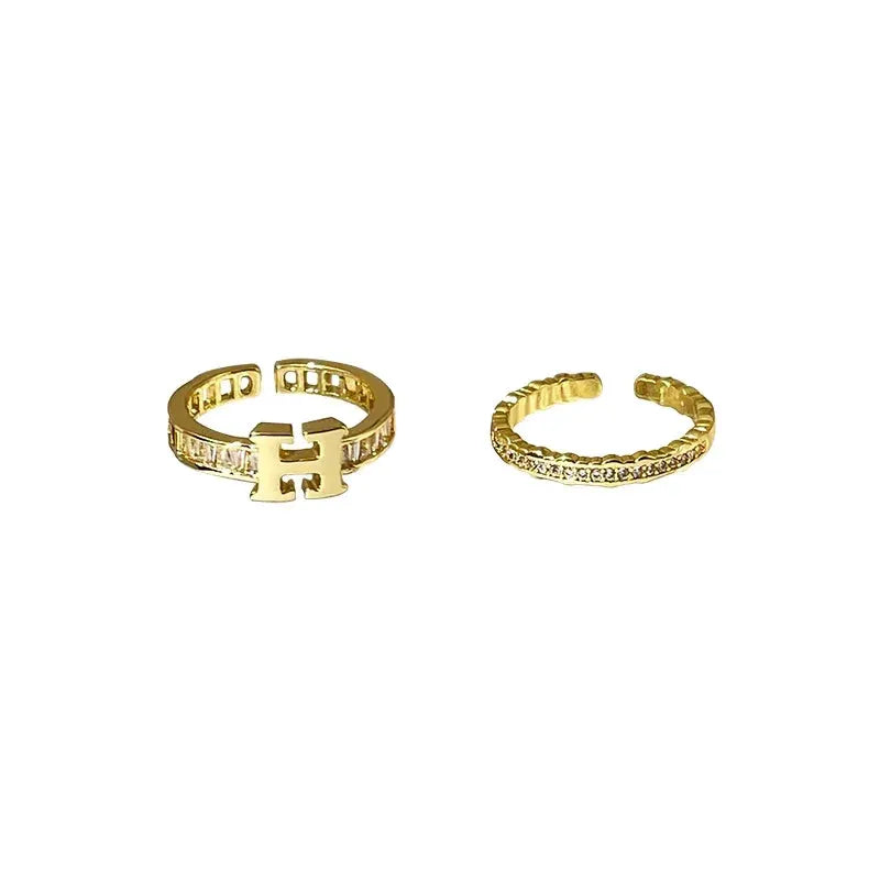 Letter Ring For Women Retro Opening Gold Index Finger Zircon