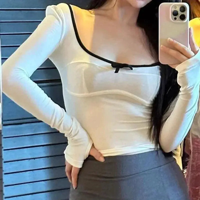 Pure Desire Bow Detail Long Sleeve T Shirt Versatile Style