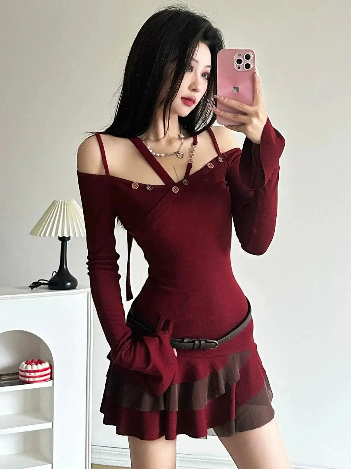 Red Halterneck Dress Winter Chic For Young Women Elegance
