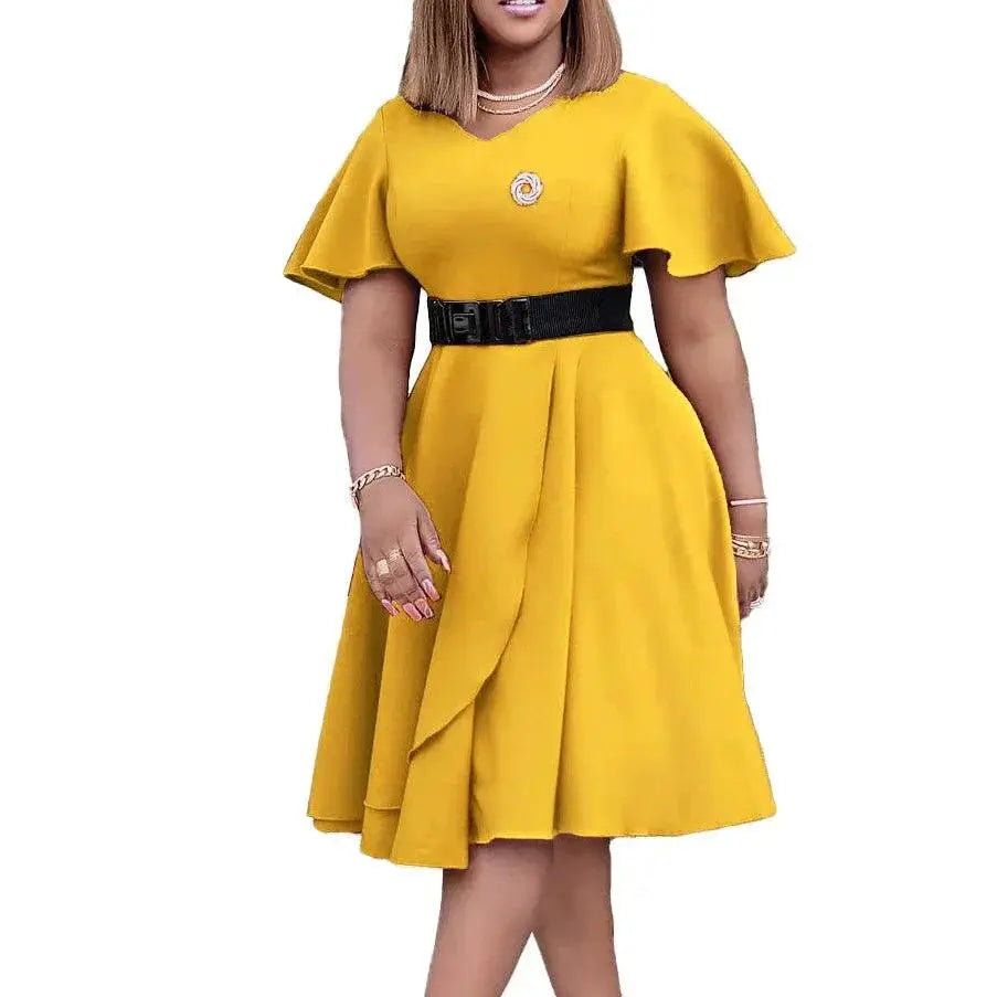 Urban Wind Flared Sleeves Dress Plus Size Chic Style