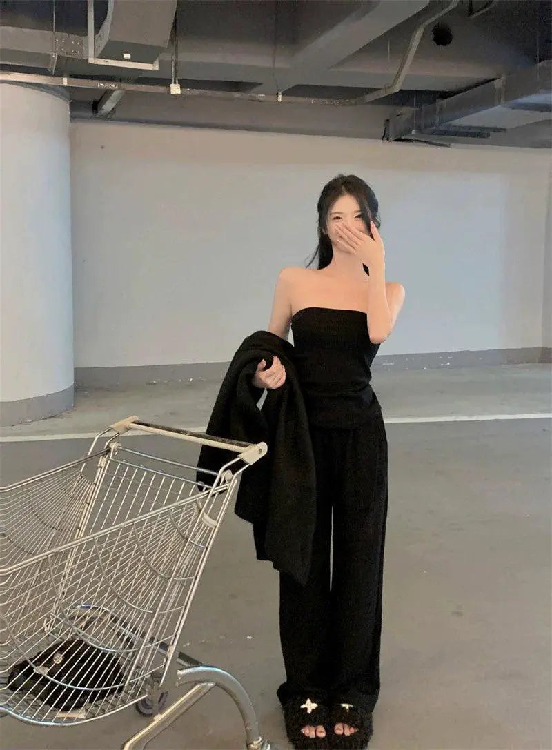 Early Spring Cardigan Tube Top Set Versatile Essential