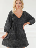 New V-Neck Denim Knee-Length Skirt Open Back Loose Pullover