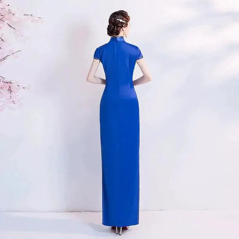 Blue Chinese Bride Evening Gown for Elegant Banquets Events